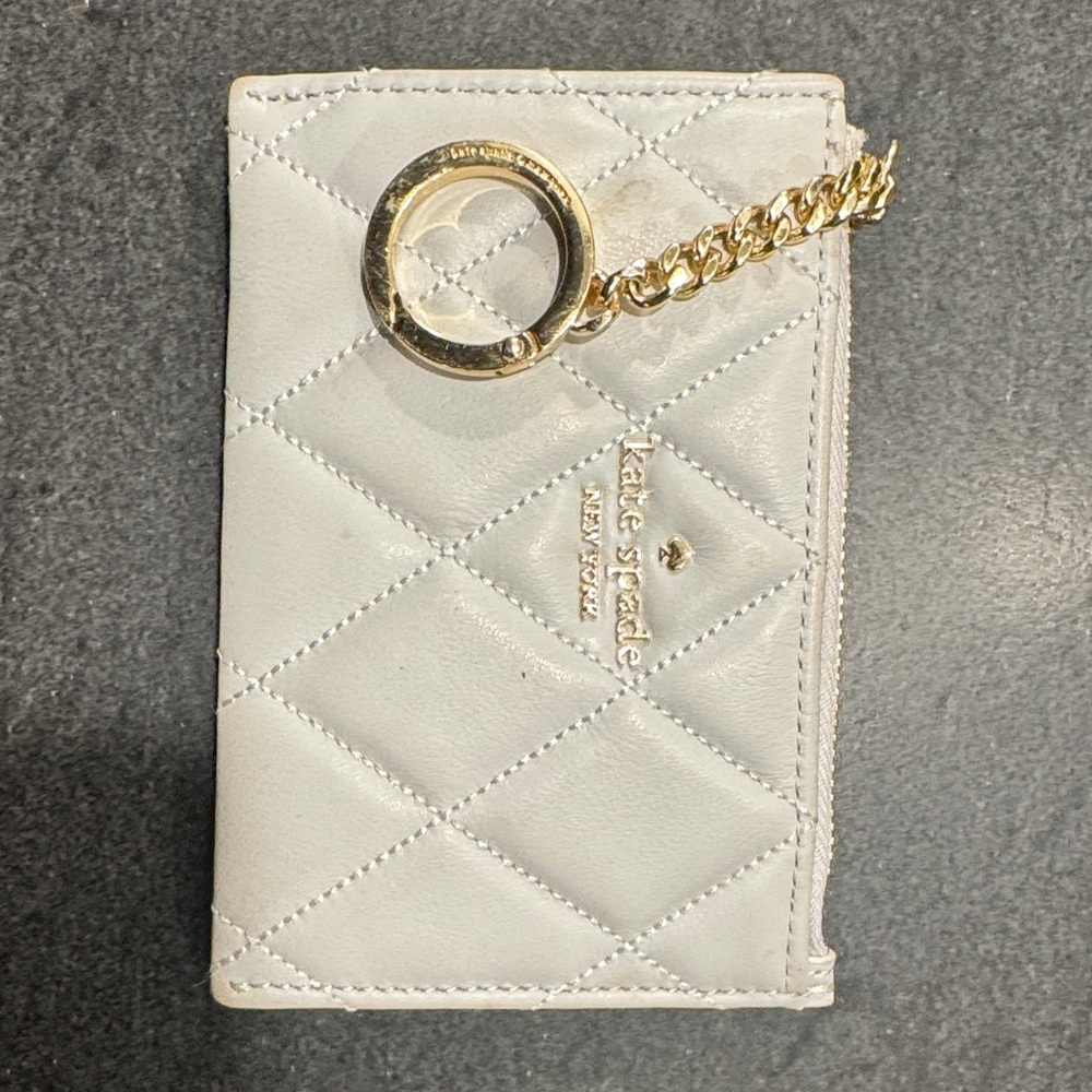Kate Spade Cream Quilted Card Holder with Gold Chain